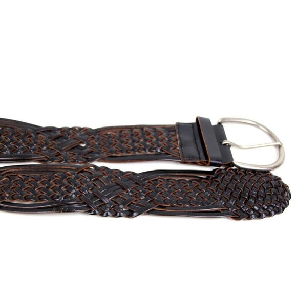 BRAIDED WOVEN BROWN BONDED LEATHER 2"Wd CORSET DRESS CASUAL WOMEN'S BELT S (B60 - Picture 11 of 12